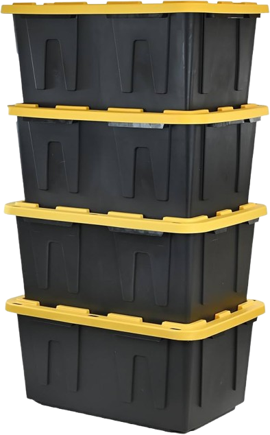 Stack of reusable moving bins included in the 40 bin rental package
